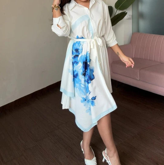 Stylish luxury scarf shirt dress