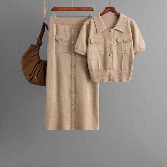 Women's Premium Knit Button-Down Skirt Set