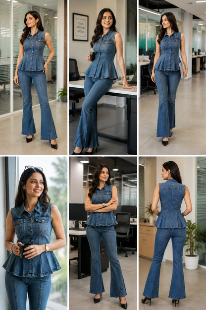 Denim Peplum Co-Ord Set