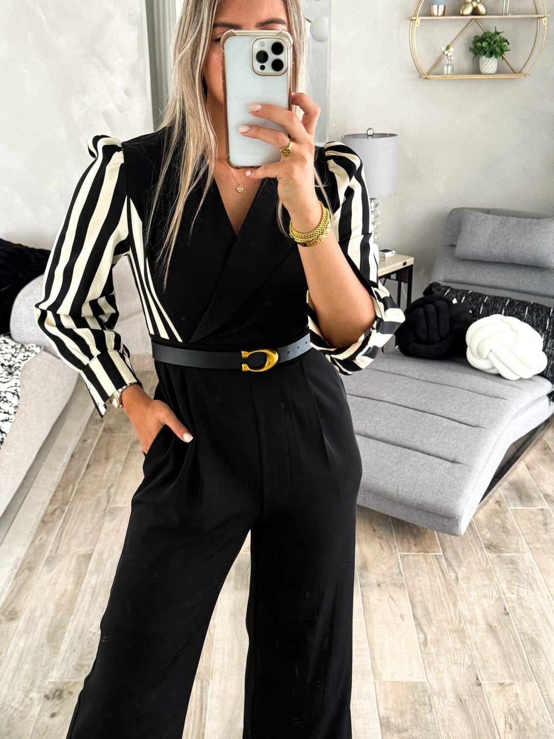 Gracy Luxury Jumpsuit for Women in banana crepe with belt - front view