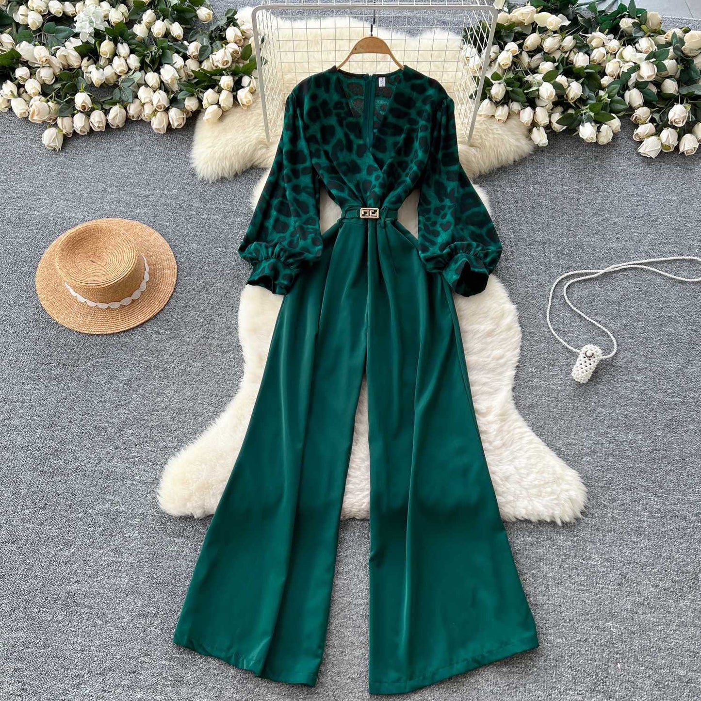 Stylish luxury jumpsuit with belt