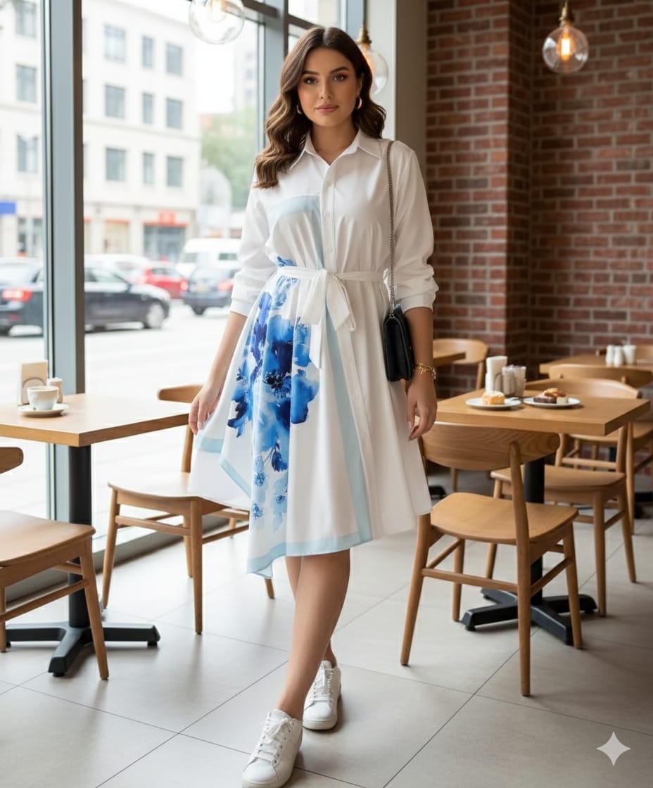 Stylish luxury scarf shirt dress