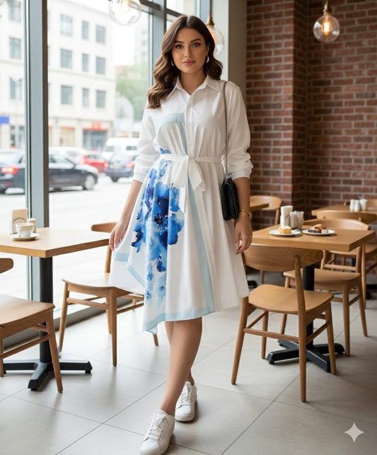 Stylish luxury scarf shirt dress