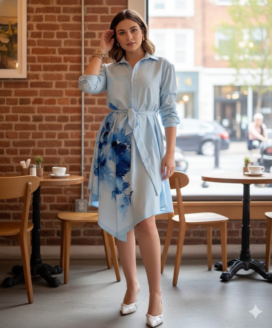 Stylish luxury scarf shirt dress