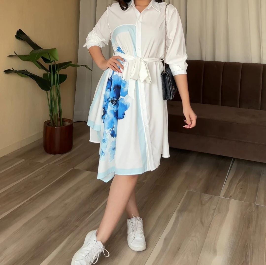 Stylish luxury scarf shirt dress