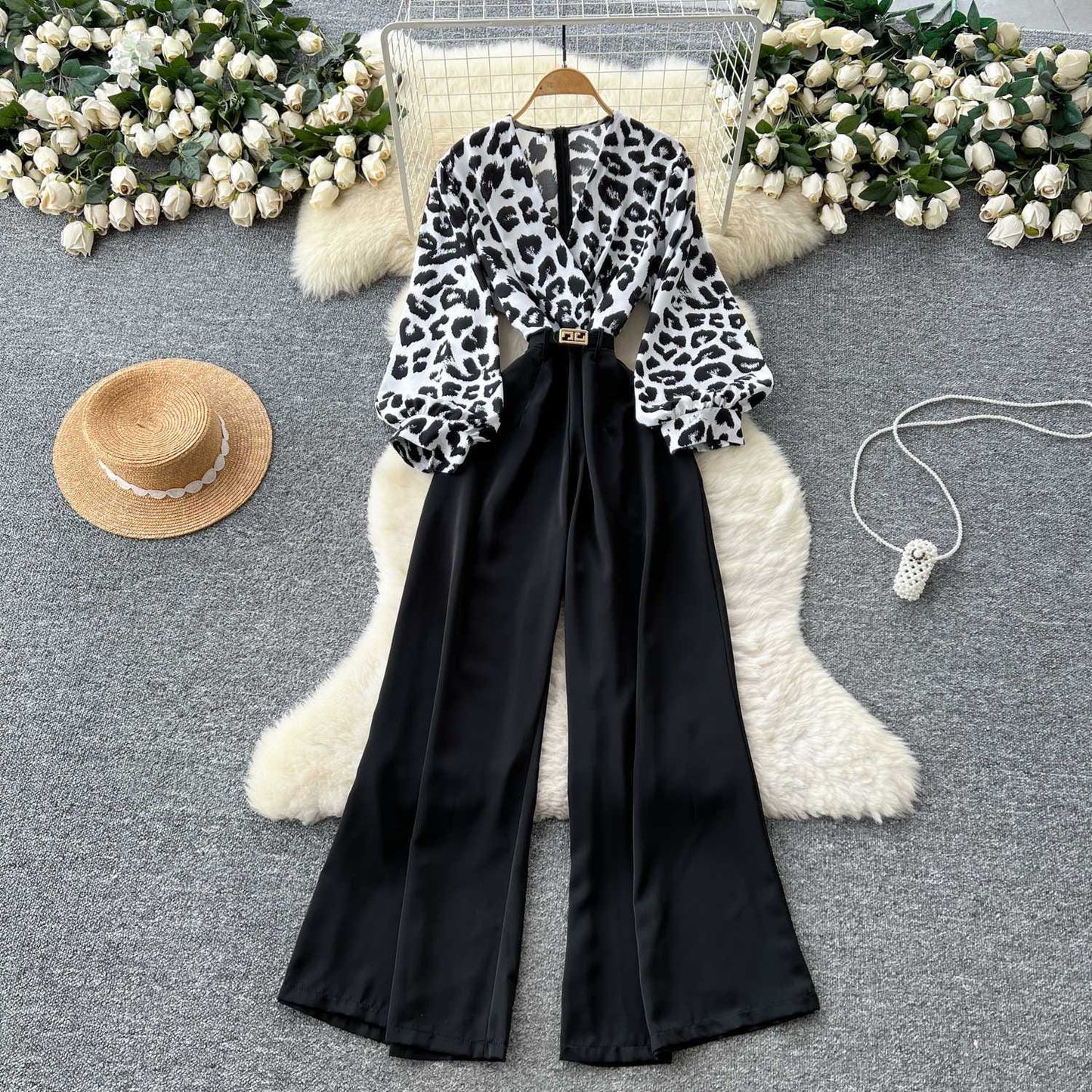 Stylish luxury jumpsuit with belt