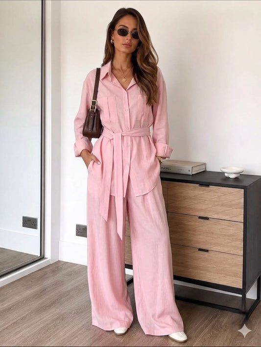 Bracy Luxury Co-Ord Set – Cotton Blend with Belt