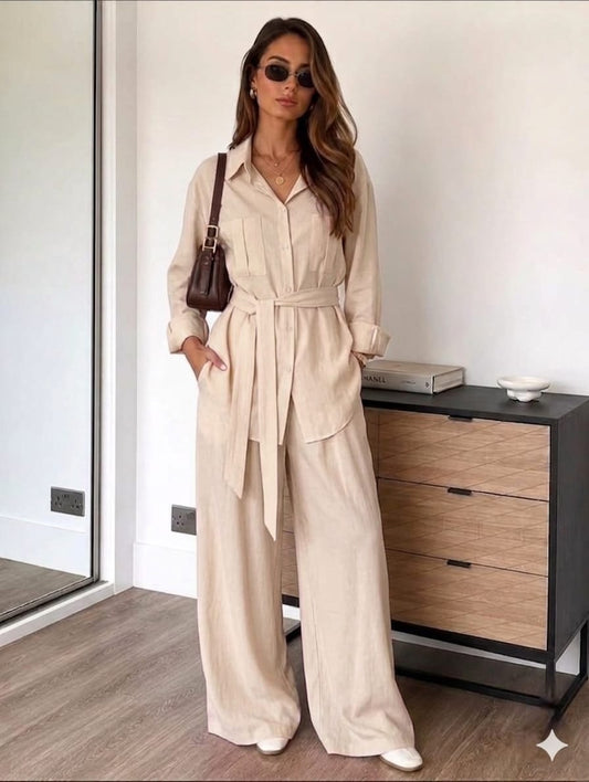 Bracy Luxury Co-Ord Set – Cotton Blend with Belt