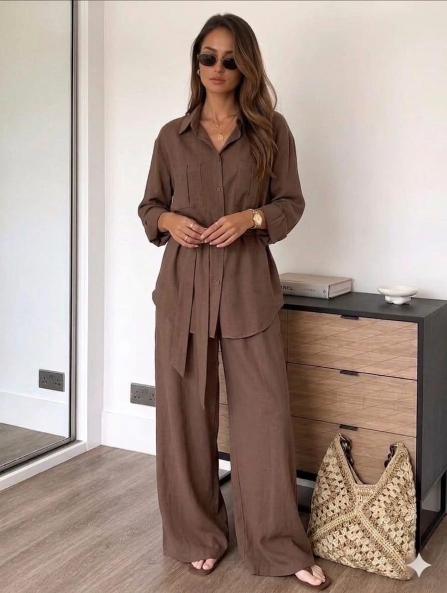 Bracy Luxury Co-Ord Set – Cotton Blend with Belt