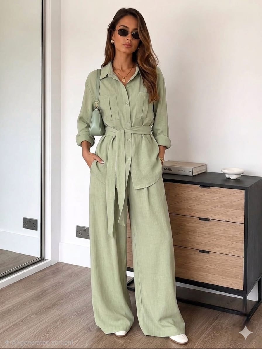 Bracy Luxury Co-Ord Set – Cotton Blend with Belt