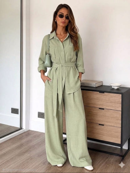 Bracy Luxury Co-Ord Set – Cotton Blend with Belt