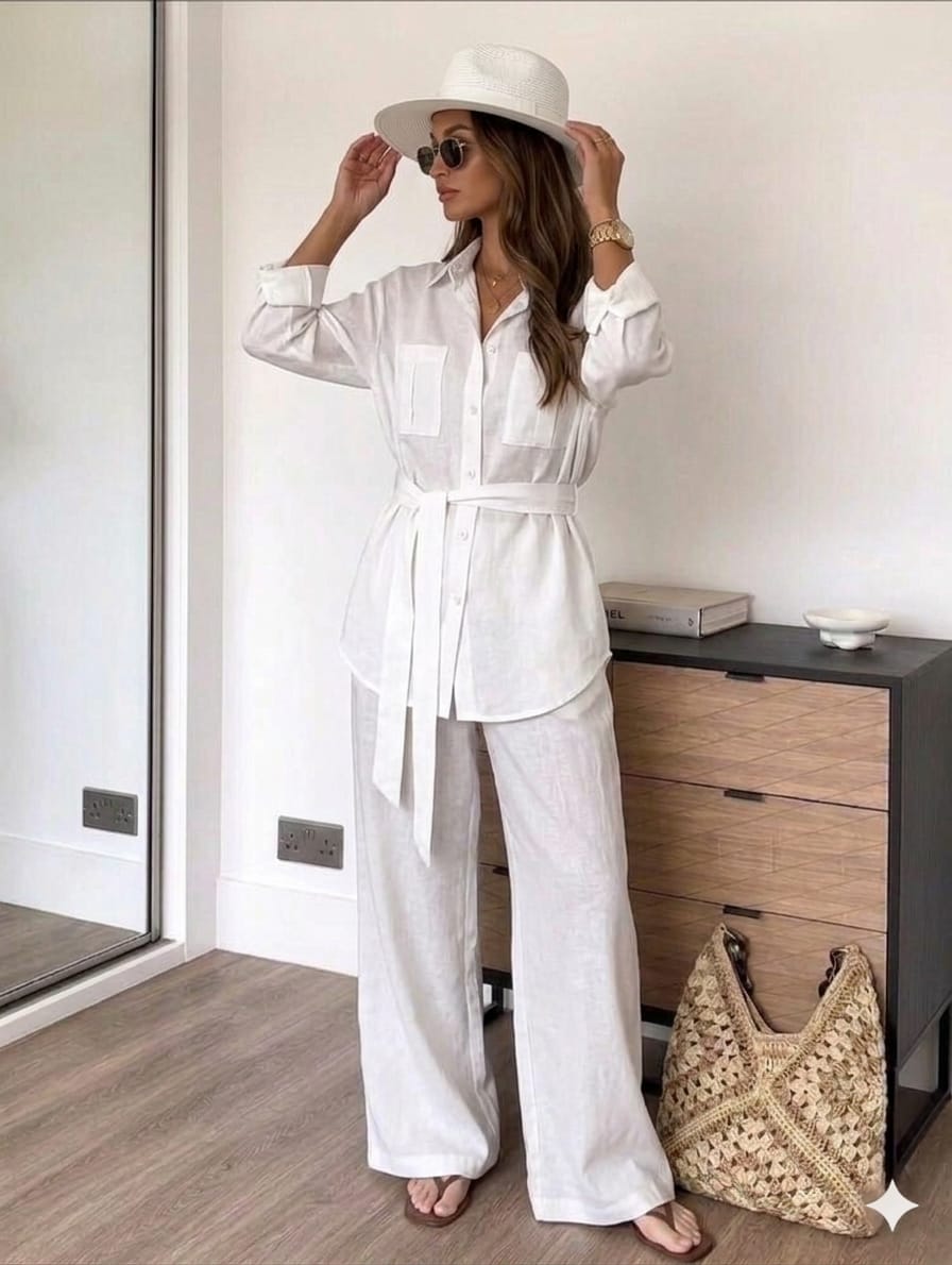 Bracy Luxury Co-Ord Set – Cotton Blend with Belt