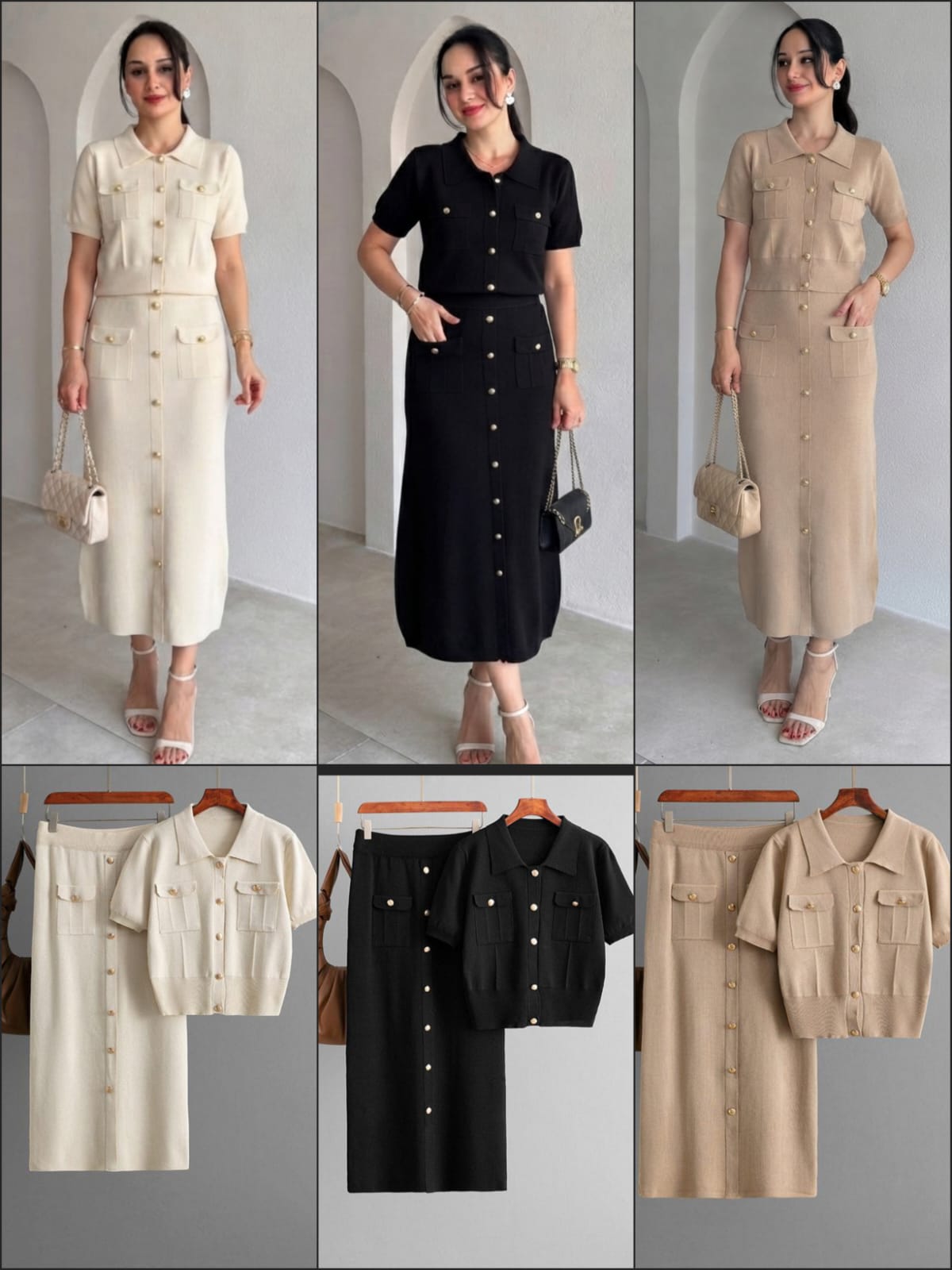 Women's Premium Knit Button-Down Skirt Set