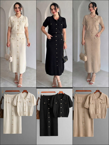 Women's Premium Knit Button-Down Skirt Set