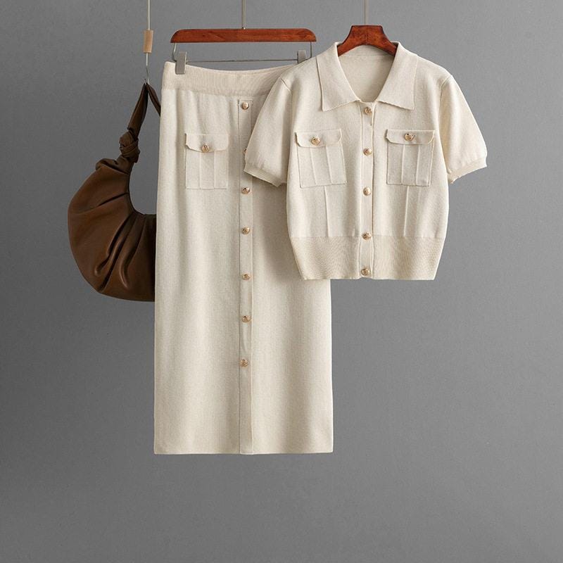 Women's Premium Knit Button-Down Skirt Set
