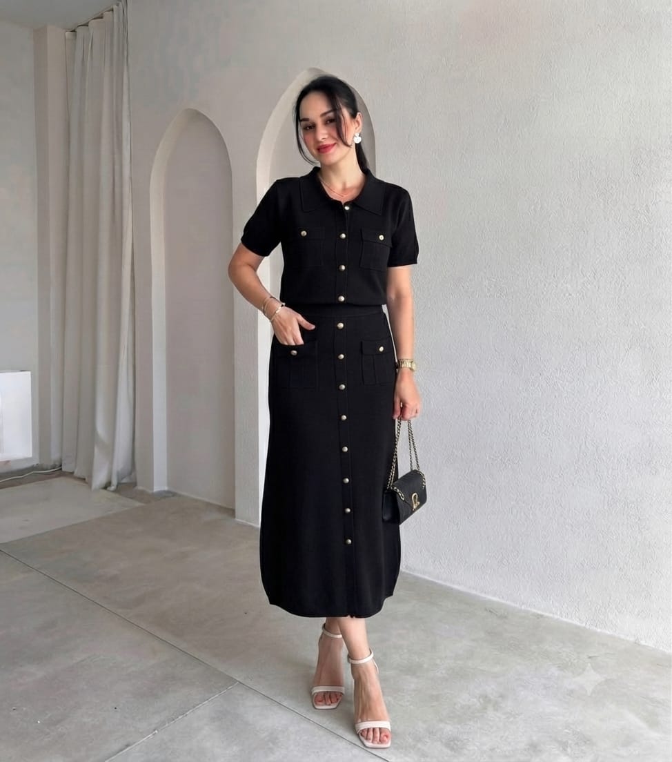 Women's Premium Knit Button-Down Skirt Set