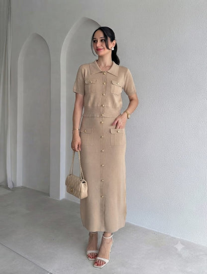Women's Premium Knit Button-Down Skirt Set