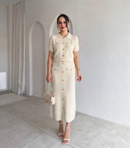 Women's Premium Knit Button-Down Skirt Set