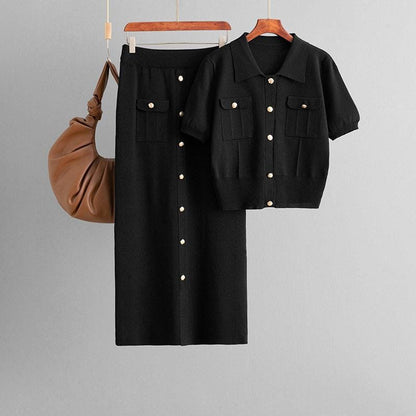 Women's Premium Knit Button-Down Skirt Set