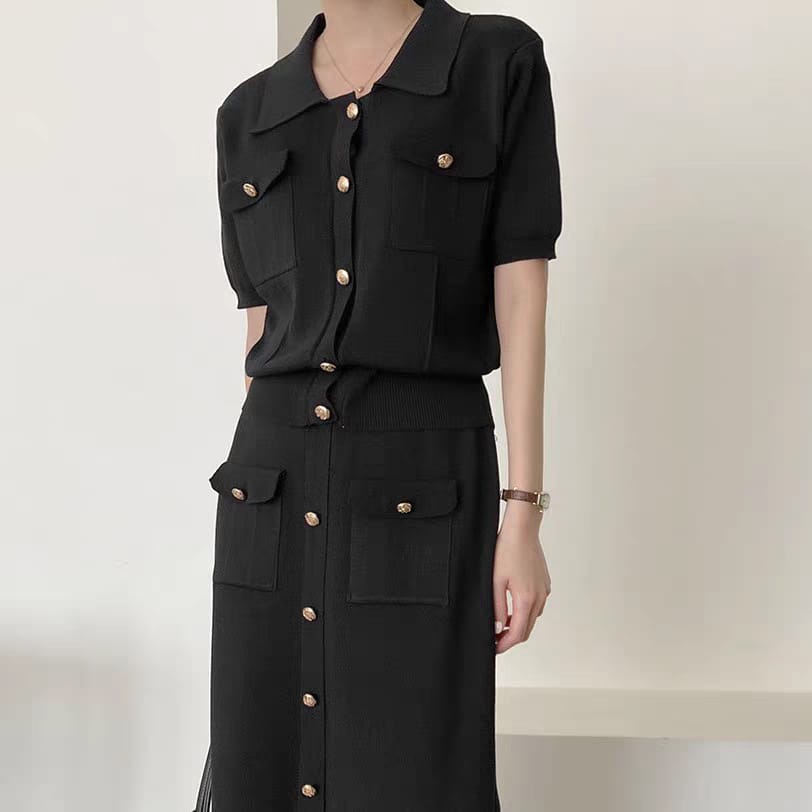 Women's Premium Knit Button-Down Skirt Set