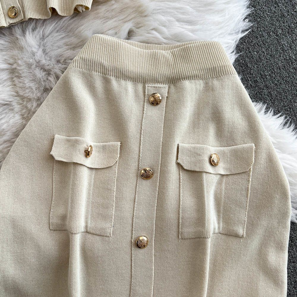 Women's Premium Knit Button-Down Skirt Set