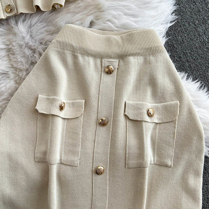Women's Premium Knit Button-Down Skirt Set