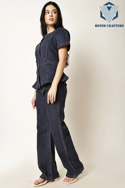 Midnight Denim Peplum Co-Ord Set