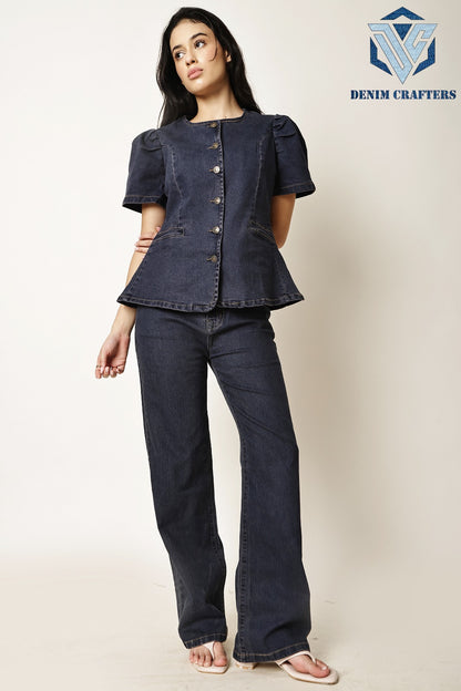 Midnight Denim Peplum Co-Ord Set